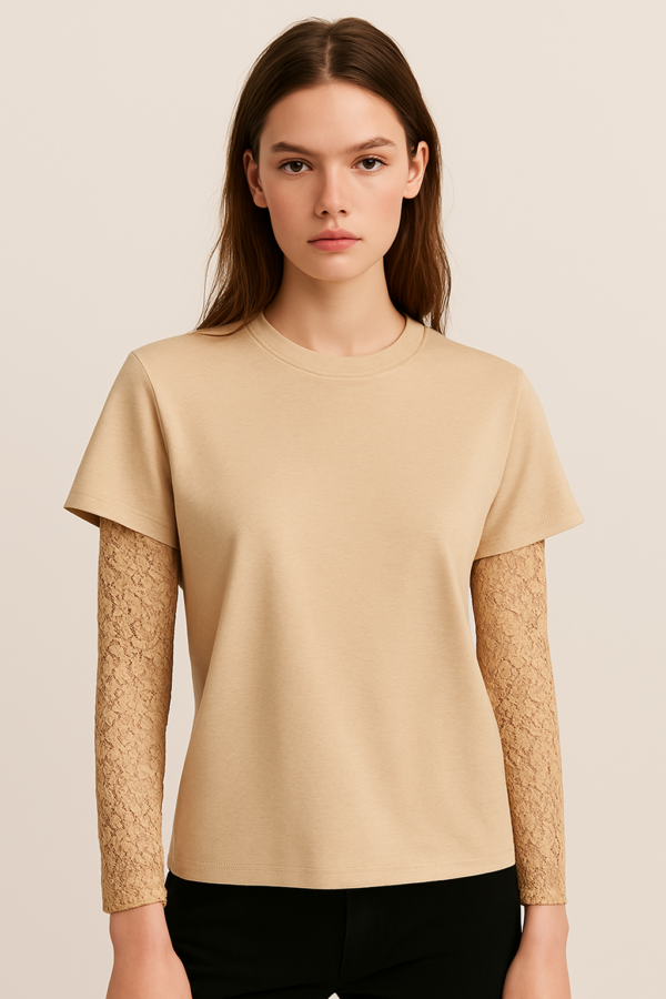 T-shirt manches longues en dentelle