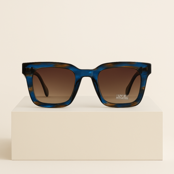 Lunettes de soleil carrées bleu écaille – Verres brun dégradé UV400