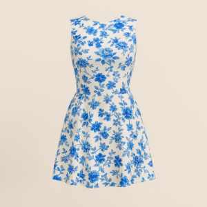 Robe trapèze sans manches à imprimé floral bleu