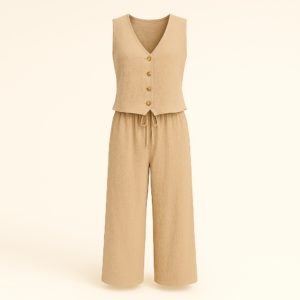 Ensemble sans manches texturé beige