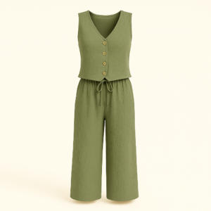 Ensemble sans manches texturé vert kaki