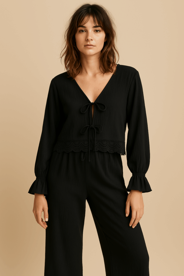 Ensemble gaze de coton avec finitions dentelle