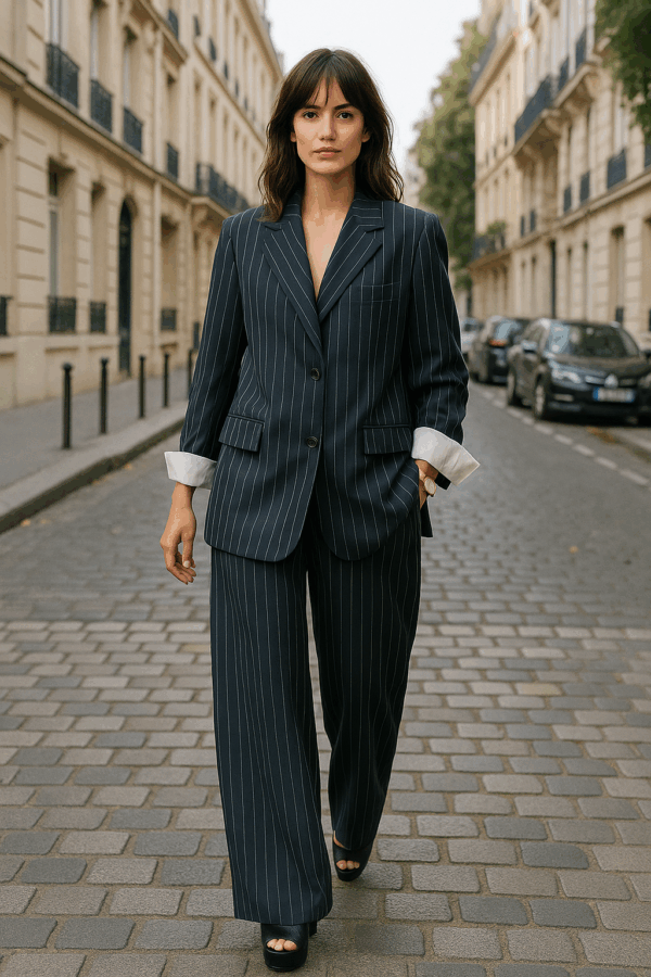 Ensemble Tailleur Veste et Pantalon à Rayures