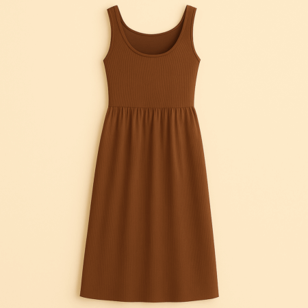 Robe midi côtelée sans manches