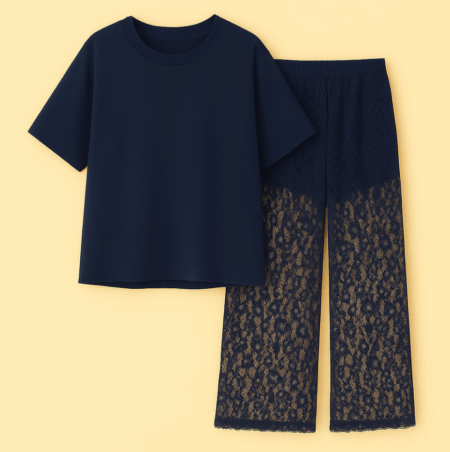 Ensemble t-shirt oversize & pantalon en dentelle