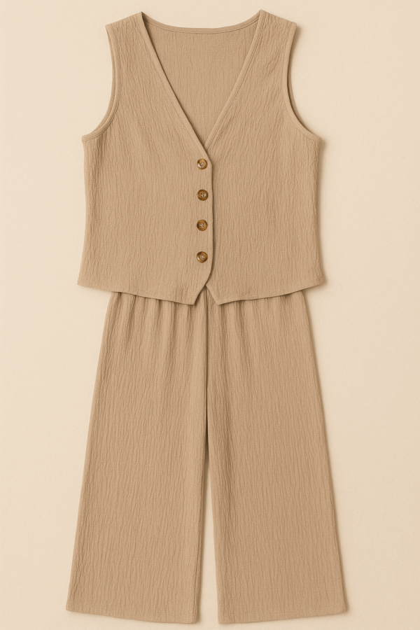 Ensemble gilet boutonné & pantalon large plissé