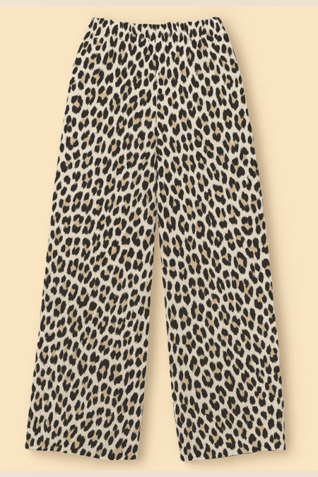 Pantalon blanc large imprimé Léopard