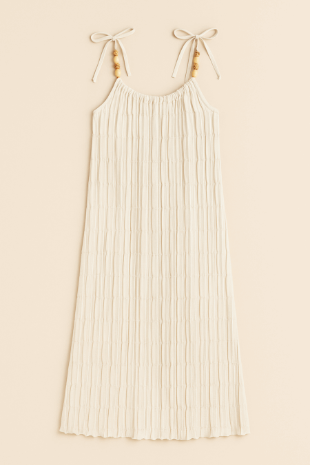 Pleated dress with knotted straps - Beaded detail