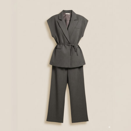 Ensemble tailleur sans manches – blazer ceinturé & pantalon large