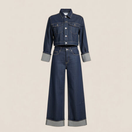 Ensemble denim 2 pièces – veste crop & jean large à revers