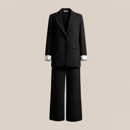 Ensemble tailleur noir rayé – Blazer & pantalon large femme