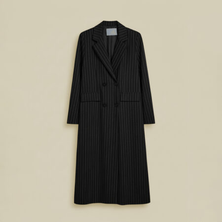 Manteau long à rayures fines et double boutonnage