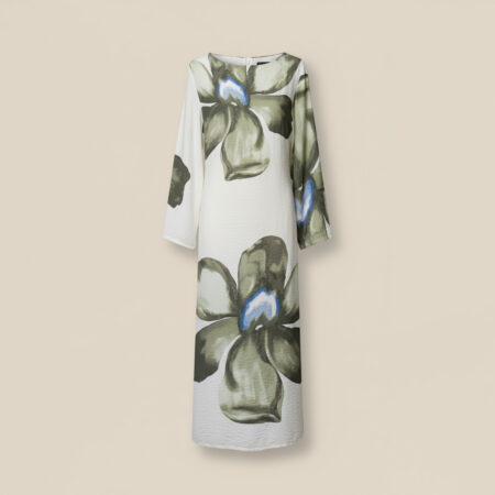 Robe longue imprimée – manches évasées & laçage dos