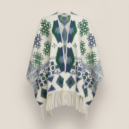 Poncho à motifs avec franges